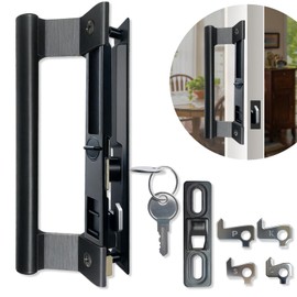 Young Dance Sliding Glass Door Handle Set with Lock - Easy to Install,Patio Sliding Door Handle Fits for 1 to 1-1/8 Door Thickness,6-5/8" Screw Hole Spacing,Perfectly Replacement for Old Handle(Black)