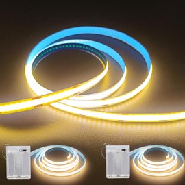 ZSLAIFU - Tira de luces LED alimentadas por pilas, tira de luz LED COB de 3.28 pies, tira de luz LED cálida para debajo del gabinete, clóset, estantes, recámara, iluminación de bricolaje