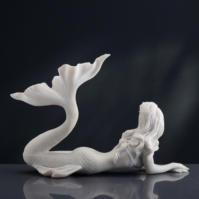 Veronese Design 7 5/8 Inch Mermaid Lying Resin Sculpture Marble