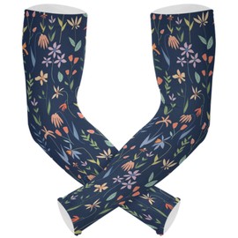 Wildflowers Air Navy Gardening Arm Sleeves with Thumb Hole UV Sun Protection Compression Cooling Arms Sleeve for Farm Garden Defense Women Men, 1 Pair