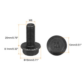 sourcing map M8x20mm Hex Serrated Flange Bolts 10.9 Grade Carbon Steel Screws 10pcs