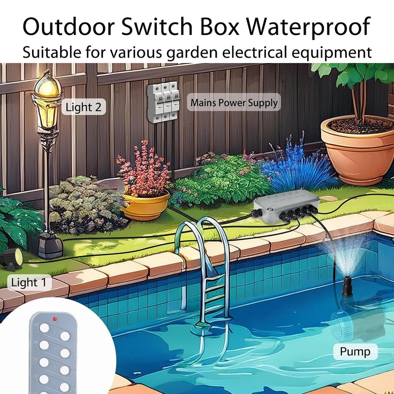 Outdoor Remote Switch,NineLeaf Garden & Pond Switch Box IP66 Waterproof,