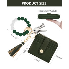 Sunpour Small Wristlet Wallets for Women Keychain Wristlet Wallet RFID Blocking Key Chain Wallet With Zipper Coin Pocket,2 Id Window (Dark Green)