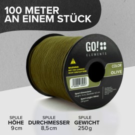 GO!elements 100 m Paracord 2 mm Rope Made of Tear-Resistant Nylon Cord – Paracord 100 Type I Survival Cord – Tear-Resistant up to 45 kg – Suitable as an All-Purpose Rope, Cord Masonry Cord, Colour: