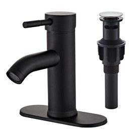 Black Bathroom Sink Faucet Single Hole Single Handle Bathroom Faucet Modern RV Faucet Commercial Washbasin Faucet Countertop Installation with Deck, Pop-up Drain and Supply Hoses