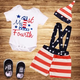 VAIZIQ 4th of July Baby Boy Outfit，My First Fourth of July Baby Boy Outfit First 4th of July Coming Home Outfit +Hat 3Pcs Set