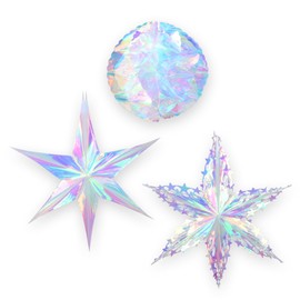 BRAVESHINE 3PCS Iridescent Hanging Ornaments Novelty Decorations - Iridescent Honeycomb Ball Iridescent Foil Star Rainbow Decorative Snowflake for Festival Holiday Birthday Christmas New Years Party