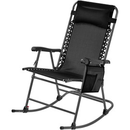 Yaheetech 26in Rocking Chair Outdoor Zero Gravity Folding Chairs Rocking Chairs Foldable Outdoor Reclining Lounge Chair for Outside Lawn with Cupholder/Pillow Ergonomic Design for Rest, Black