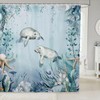 Manatee Shower Curtain Set Teal Blue Beach Coastal Ocean Shower
