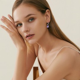 Rocayi Teardrop Amethyst Dangle Earrings for Women 925 Sterling Silver Leverback Earrings Pear February Birthstone Drop Earring Jewelry Gifts for Her