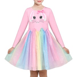 Girls Dress Pink Easter Bunny Rainbow Sparkle Sequin Bow Tie Size 8