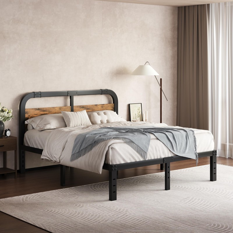 ZIYOO 14'' Queen Bed Frame with Headboard, Heavy Duty Platform