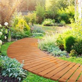 Spurgehom 8FT Wooden Garden Pathway Curved Outdoor Walkway Roll Out Cedar Wood Patio Flooring Path Decorative Lawn Patio Pavers Boardwalk Beach Wedding Party (Natural)