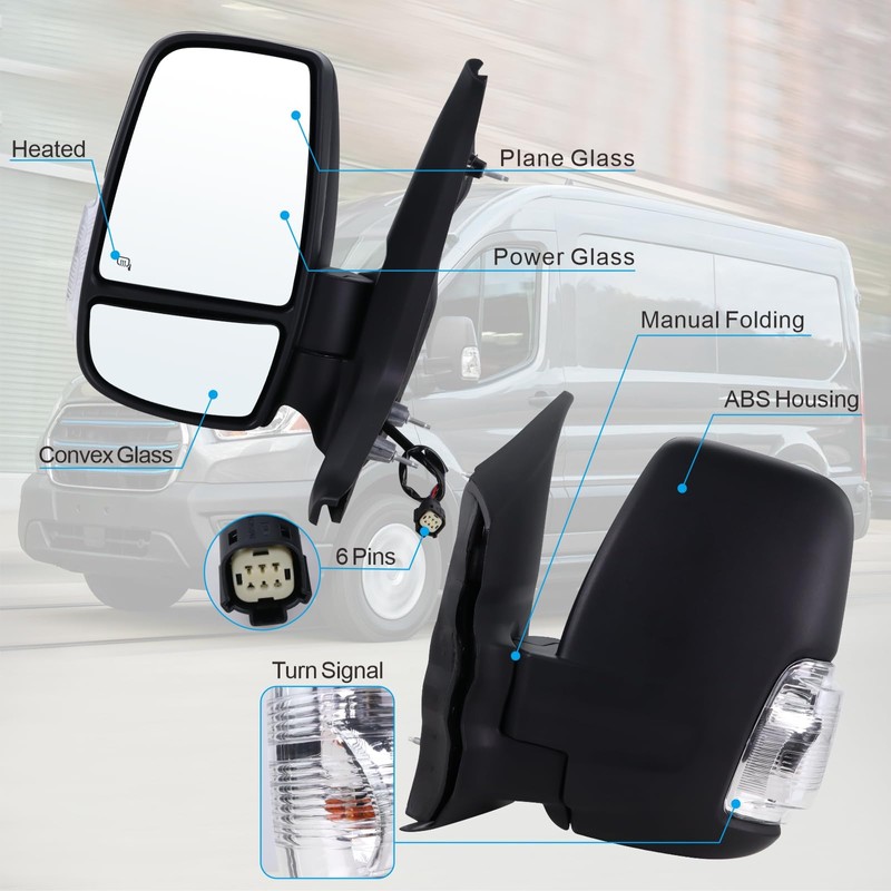 Left Driver Side Mirror Compatible With 2015-2026 Ford Transit 150