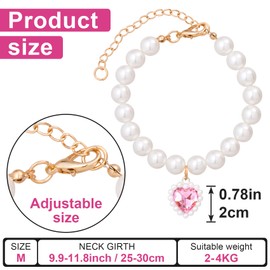 Mxxipp Cat Pearl Collar with Heart Pendant, Cute Pearl Pet Necklace in Medium, Adjustable Wedding Party Small Dog Jewelry Accessories for Puppy Kitten- Pink