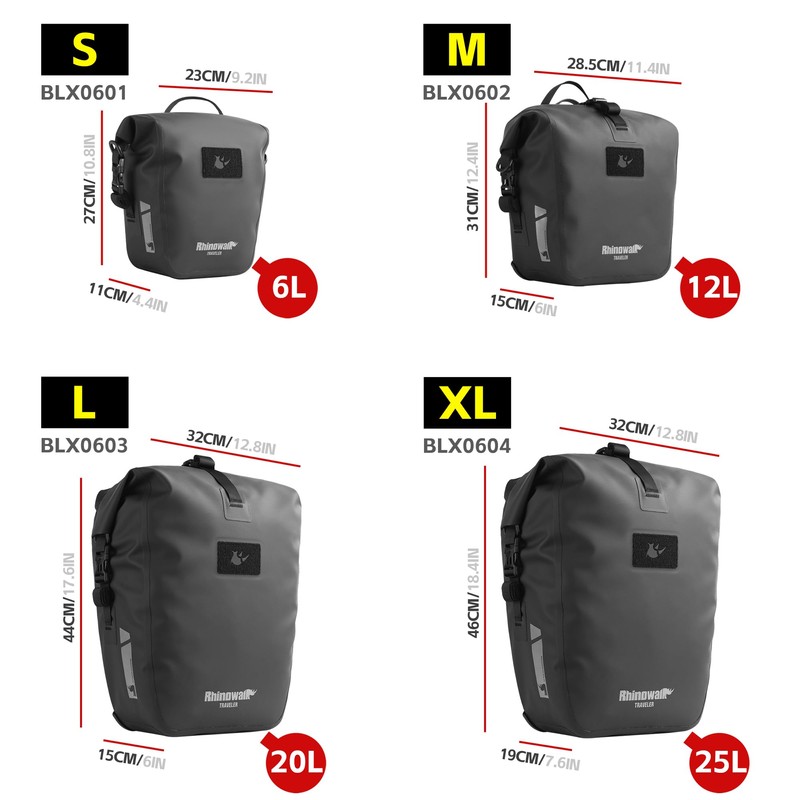 Rhinowalk Bike Pannier Bag Waterproof 6/12/20/25L Bicycle Rear Seat Bag