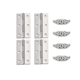 YOFASEN Stainless Steel Bearing Hinges - Home Furniture Door Hinges Cabinet Drawer Hinges Small Hinges with Matching Fixing Screws, Silver, 3.5 Inch(80 * 60 * 1.2mm) - 4pcs