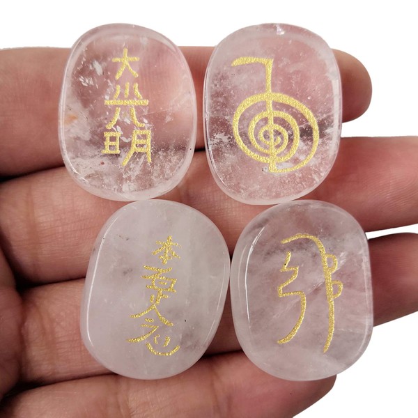 Loveliome 4 Pcs Rock Quartz Engraved Chakra Stones Healing Crystal