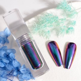 WEILUSI Chrome Nail Powder Holographic Mirror Effect Glitter Iridescent Gel Nail Polish for Nail Art Manicure DIY Decoration Glitter (Blue Holographic)