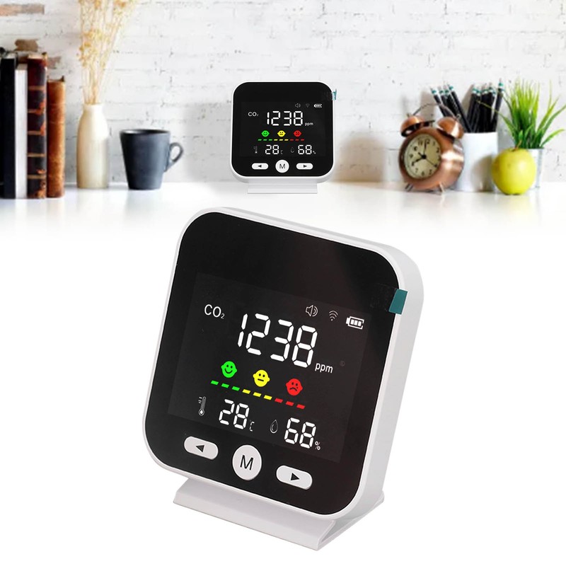 White Smart Air Quality Monitor LCD Screen WIFI CO2 Temperature