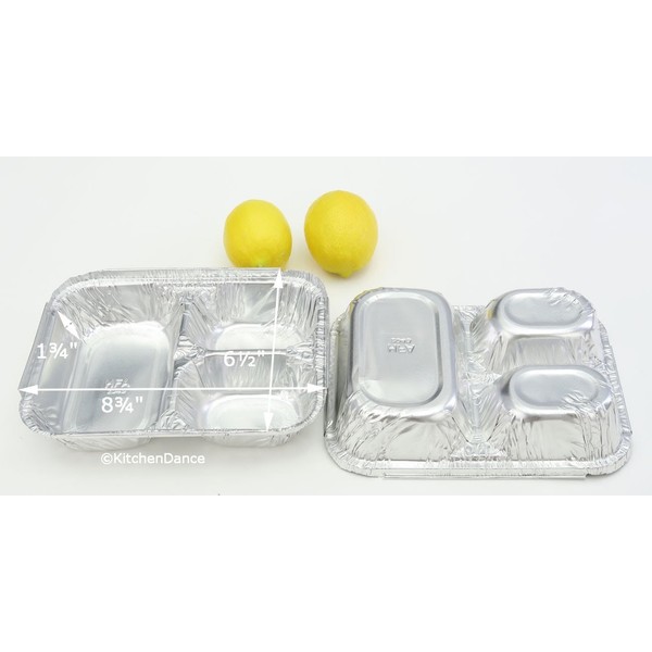 Disposable Aluminum 3 Compartment T.V Dinner Trays with Board Lid #210L (50)