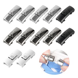 USHXVG 2PCS Shoelace Buckle, Quick Release Shoelace Buckle, Metal Shoelace Buckle, No Tie Shoelace Clip, Metal Sports Shoe Buckle (White, Black, Silver, Gun)