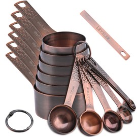 Kalsreui Measuring Cups and Spoons Set, Copper Measuring Cups and Spoons Set 14, Stainless Steel Measuring Cups and Spoons set, Metal 6 Measuring Cups and 7 Measuring Spoons with 1 Leveler for Kitchen