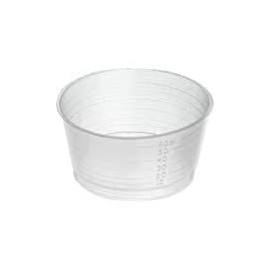 Gallipot 60ml with graduated measurements x 100. Polythene.