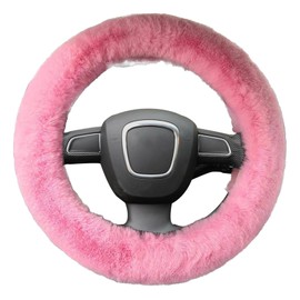 Fluffy Steering Wheel Cover for Women, YUNXNYC Winter Fashion Wool Fur Soft Furry Steering Wheel Covers Fuzzy Warm Plush Non-Slip Car Decoration Universal Fit Most Car (Pink)