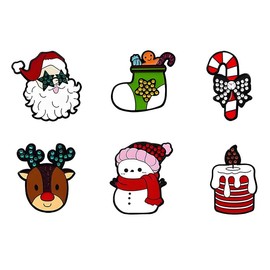 Christmas Brooch Set for Women Cute Santa Snowman Reindeer Tree Wreath Enamel Pins Festive Christmas Jewelry Gifts (Six)