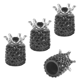 Flaconi 4PCS Car Tire Caps,Car Tire Valve Caps,Automotive Tire Valve Stem Cap,Tire Valve Covers for Vehicle Tires,Bling Crown Tire Valve Caps,Suitable for Cars,Trucks,Motorcycles,Bicycles (Black)