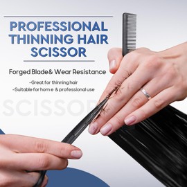 JASON Hair Cutting Scissors Set - Professional 10 PCS Haircut Scissors kit, Thinning Blender Scissors, Straight Shears with 30 Teeth for Men Women Home Salon Barber (6.5", Black) Christmas Gift