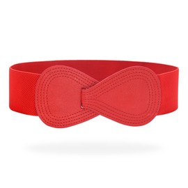 Elastic Wide Waist Belts for Women Dresses Cinch Belts, Leather Stretchy Belt with Interlock Buckle Vintage Decorative Belts Fashion Lady Waistband, Red