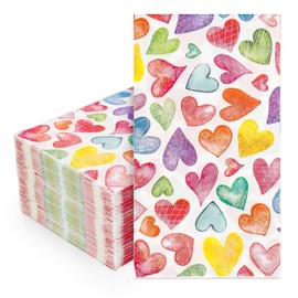 JarThenaAMCS 50Pcs Valentine's Day Guest Napkins Colorful Love Heart Disposable Napkins Watercolor Dinner Hand Towel Paper Napkins For Bathroom Wedding Anniversary Party Table Supplies