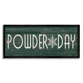 Stupell Industries Powder Day Phrase Snowflake Typography Ski Winter Sports, Design by Daphne Polselli Black Framed Wall Art, 24 x 10, Green
