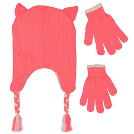 Girls Knitted Animal Beanie Winter Hat and Glove Set [4015] (Fox Hat)