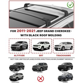 Richeer 260LBS Roof Rack Cross Bars for 2011-2022 Grand Cherokee Altitude/SRT/Trackhawk with Roof Black Moldings, Aluminum Cross Bar with Anti-Theft Locks for Cargo Rooftop Luggage Canoe Kayak