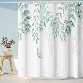 EZESO Green Nature Plant Leaves Shower Curtain,Washable Polyester Fabric Shower Curtain with 12 Plastic Hooks, 180x200cm Thickened Bathtub Curtain for Bathroom Hotel Dormitory Decor