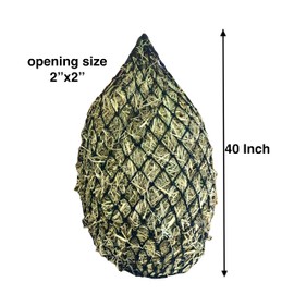 Majestic Ally 2”x2” Holes Slow Feed 40” Very Sturdy Hay Net with Bottom Ring for Horses, Adjustable Travel Feeder for Trailer, Stall (Black)