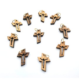 Zuluf Handcrafted Olive Wood Cross Charms from Bethlehem Holy Land - Small 2cm Pendants for Spiritual Jewelry Making & Religious Decor (Set of 10) PEN223