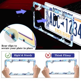 Blue Floral Pattern with Leaves Personalise License Plate Frame 1 Pack Stainless Steel License Plate Frame Accessory Rustproof Car Plate Frame Decor 12.3" x 6.3"for US Vehicle Standard Size