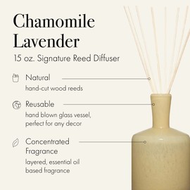 LAFCO New York Signature Reed Diffuser, Chamomile Lavender - 15 oz - Up to 9 Months Fragrance Life - Reusable, Hand Blown Glass Vessel - Natural Wood Reeds - Made in The USA