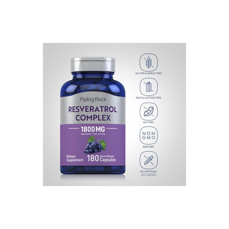 Piping Rock Resveratrol Complex | 180 Capsules | Grape Seed