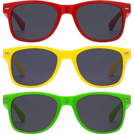 OWL 3 Pack Women’s Sunglasses, UV Protected Retro Vintage Sunglasses, Smoke Lens Cool Sunglasses for Men, Colored Plastic Sunglasses Womens, Red, Green & Yellow Trendy Sunglasses for Women & Mens