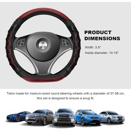 Funda para Volante de Coche, Protector de Volante Antideslizante 3D de Nido de Miel Transpirable, Funda Protectora Deportiva en Forma de D Compatible con Volantes de 36.8-38 cm, Accesorios