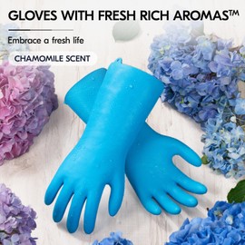 Vgo... Heavy Duty Cleaning Gloves Lined Nylon, Household Gloves Reuseable in TPE Latex Free, Thicker Antislip Washing Up Gloves for Kitchen Bathroom Gardening Painting, with Flower Flavor, 1 pair