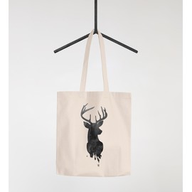 Autiga® Jute Bag Shopping Bag Deer Antlers Watercolour Deer Cotton Bag Fabric Bag Natural 2 Long Handles
