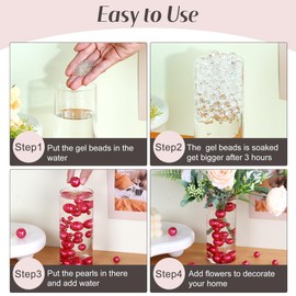 EGKamh 100 Pcs Floating Beads Pearls and 800 Pcs Water Gel Bead for Vases, No Hole Faux Pearl for Centerpieces Vase Fillers, Party Wedding Home Table Decor (Hot Pink 8/14/20mm)