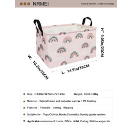 NRMEI Rectangular Laundry Hamper Foldable Canvas Waterproof Gift Basket Storage Bin sundries Hamper for Living Room Bedroom (Pink Rainbow)