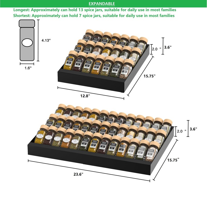 Wobmmi Expandable Metal Spice Drawer Organizer,3-Tier Slanted Seasoning Jars Tray